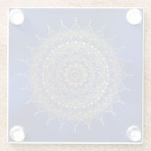 Elegantes Gold auf Deep Blue Floral Henna Mandala Glasuntersetzer (Rückseite)
