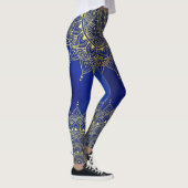 Elegantes Gold auf Deep Blue Floral Henna Mandala Leggings (Rechts)