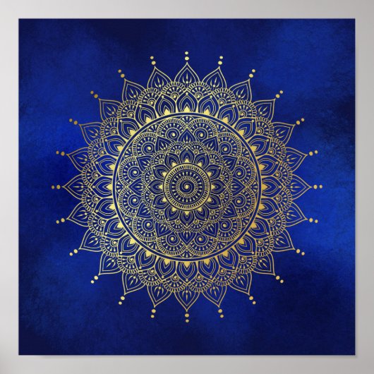 Elegantes Gold auf Deep Blue Floral Henna Mandala Poster (Vorne)