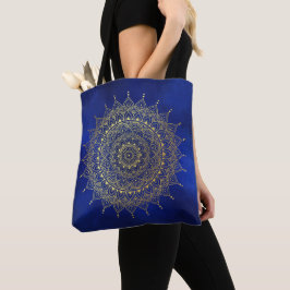 Elegantes Gold auf Deep Blue Floral Henna Mandala Tasche