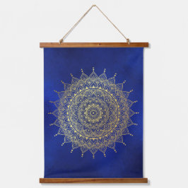 Elegantes Gold auf Deep Blue Floral Henna Mandala Wandteppich Mit Holzrahmen