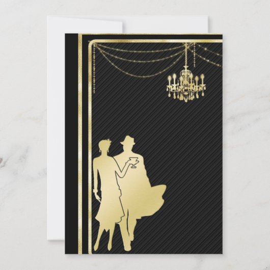 Elegantes Gold auf dem Black Cocktail Party Einlad Einladung (Rückseite)