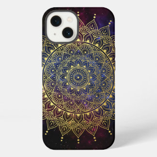 Elegantes Gold auf Dunkelnebel Flora Henna Mandala iPhone 13 Hülle