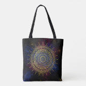 Elegantes Gold auf Dunkelnebel Flora Henna Mandala Tasche (Rückseite)