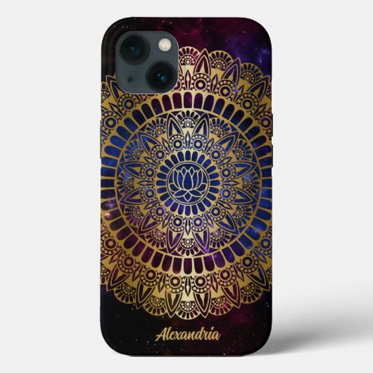Elegantes Gold auf Dunkelnebel Lotus Henna Mandala Case-Mate iPhone Hülle (Rückseite)