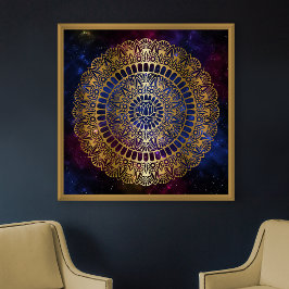 Elegantes Gold auf Dunkelnebel Lotus Henna Mandala Poster