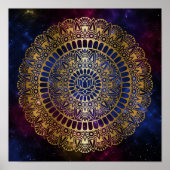 Elegantes Gold auf Dunkelnebel Lotus Henna Mandala Poster (Vorne)
