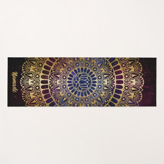 Elegantes Gold auf Dunkelnebel Lotus Henna Mandala Yogamatte (Vorderseite (Horizontal))