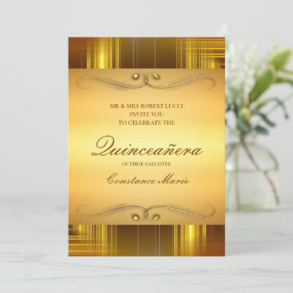 Elegantes Gold auf Gold Quinceanera Einladung