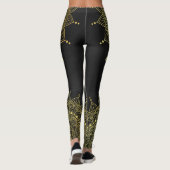 Elegantes Gold auf sanften schwarzen Flora Henna M Leggings (Rückseite)