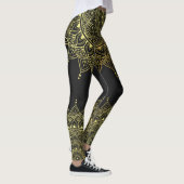 Elegantes Gold auf sanften schwarzen Flora Henna M Leggings (Rechts)