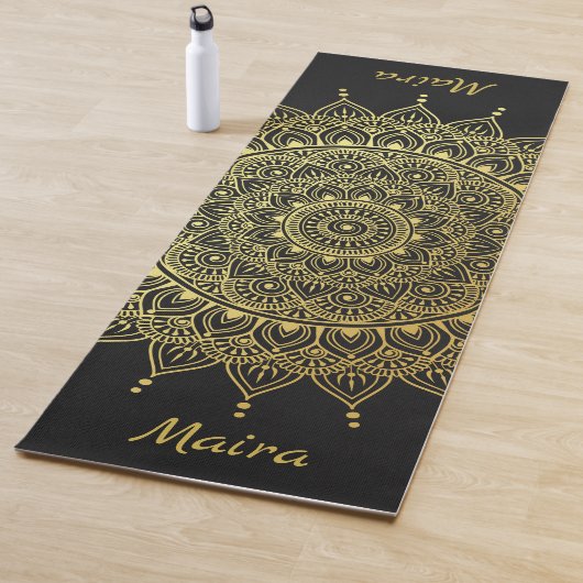 Elegantes Gold auf sanften schwarzen Flora Henna M Yogamatte (Beispiel)