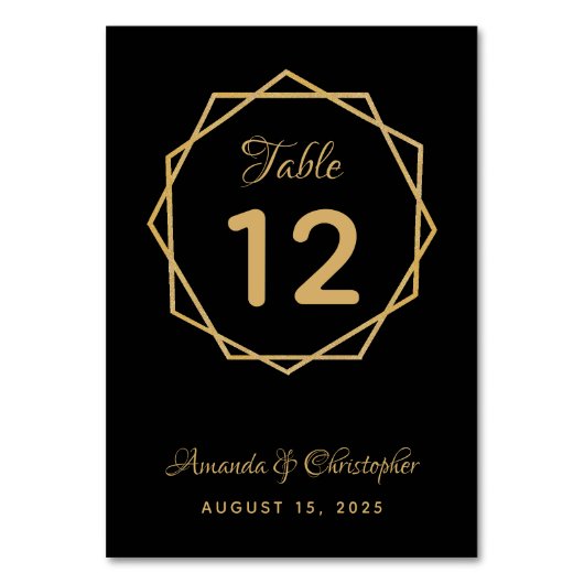 Elegantes Gold auf Schwarz Moderne geometrische Ho Tischnummer (Vorderseite)
