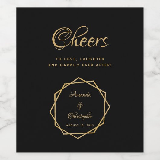 Elegantes Gold auf Schwarz Moderne geometrische Ho Weinetikett (Einzelnes Label)