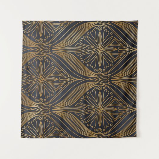 Elegantes Gold auf schwarzem Damast-Muster Wandteppich (Vorderseite (Horizontal))