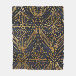 Elegantes Gold auf schwarzem Damastmuster Fleecedecke