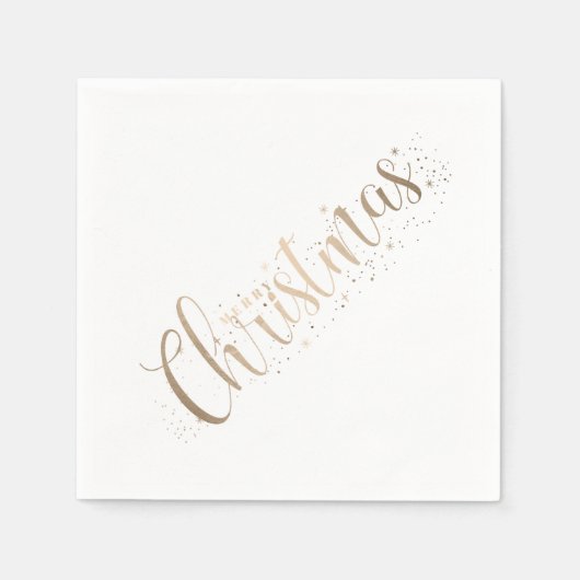 Elegantes Gold auf White Frohe Weihnachtsschrift Serviette (Vorderseite)