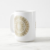 Elegantes Gold auf White Lotus Henna Mandala Kaffeetasse (Vorderseite Links)