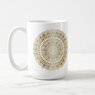 Elegantes Gold auf White Lotus Henna Mandala Kaffeetasse