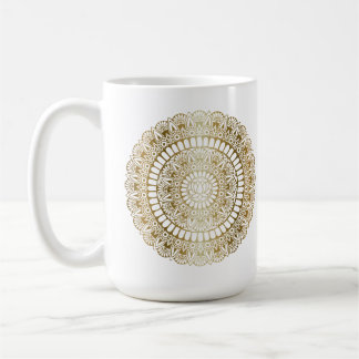 Elegantes Gold auf White Lotus Henna Mandala Kaffeetasse
