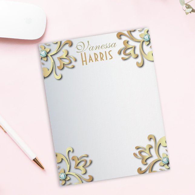 Elegantes Gold Barock Filigree Border on Silver Briefbogen (Von Creator hochgeladen)