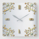 Elegantes Gold Barock Filigree Border on Silver Quadratische Wanduhr (Vorderseite)