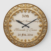 Elegantes Gold Barock Motiv 50. Hochzeitsjubiläum Große Wanduhr (Vorderseite)