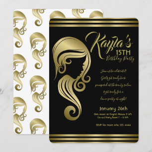 Elegantes Gold Beauty Mädchen Haar- und Make-up-Sa Einladung