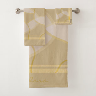 Elegantes Gold Beige Abstraktes Blumenmuster Badhandtuch Set