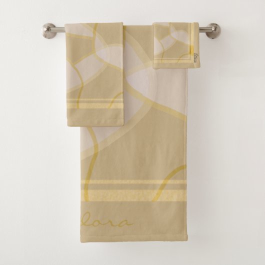 Elegantes Gold Beige Abstraktes Blumenmuster Badhandtuch Set (Insitu)