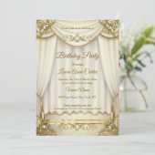 Elegantes Gold Beige Cream Pearl Drapes Party Einladung (Stehend Vorderseite)