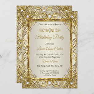 Elegantes Gold-Beige Creme Pearl Damask Party Einladung