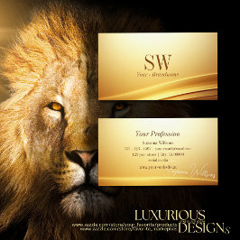 Elegantes Gold Beige Curve Dekor mit Monogram Nobl Visitenkarte