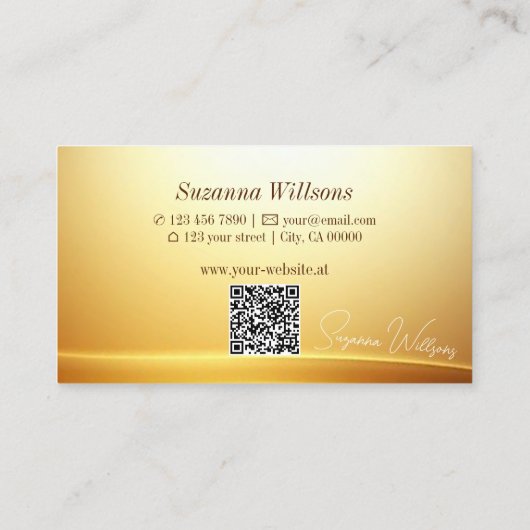 Elegantes Gold Beige Curve Dekor mit QR Code Noble Visitenkarte (Rückseite)