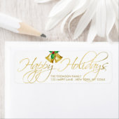 Elegantes Gold Bells Happy Holidays Adressetikett (Insitu)