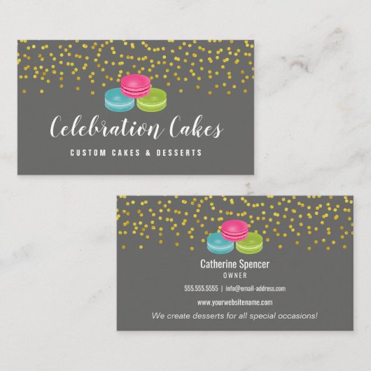 Elegantes Gold besprüht Macaron Bäckerei Visitenkarte (Vorne/Hinten)