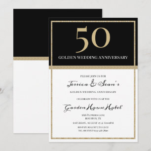 Elegantes Gold & Black 50 Jahre Hochzeit Einladung