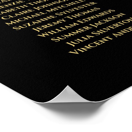 Elegantes Gold & Black 8 Table Wedding Chart Poster (Ecke)