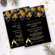 Elegantes Gold Black Balloons New Year Party