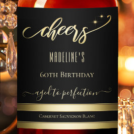 Elegantes Gold Black Cheers Birthday Wine Label Weinetikett