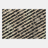Elegantes Gold & Black Christmas Snowflake Muster Geschenkpapier Set (Vorderseite 3)
