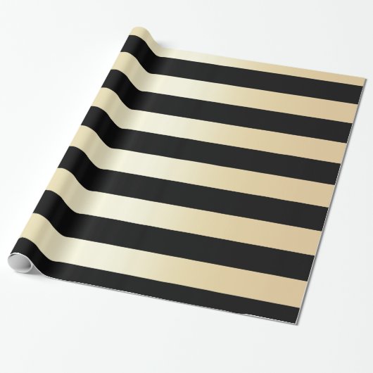 Elegantes Gold & Black Christmas Stripe Muster Geschenkpapier (Ungerollt)