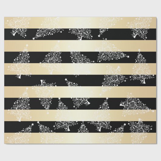 Elegantes Gold & Black Christmas Tree Muster Geschenkpapier (Flach)