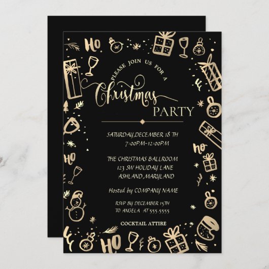 Elegantes Gold Black Company Weihnachts-Party Einladung (Vorne/Hinten)