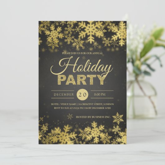 Elegantes Gold & Black Corporate Weihnachts-Party Einladung (Stehend Vorderseite)