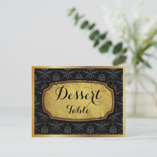 Elegantes Gold Black Damask Tafelschild Postkarte (Stehend Vorderseite)