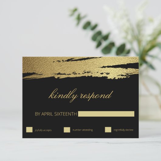 Elegantes Gold & Black Imitate Pinakothek Züst RSVP Karte (Stehend Vorderseite)