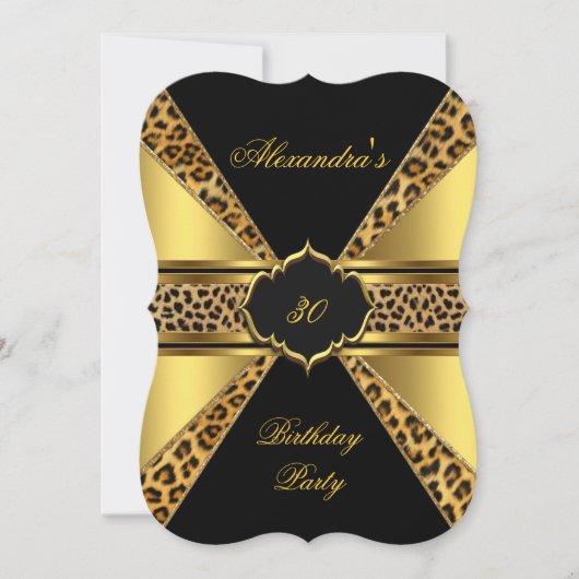 Elegantes Gold Black Leopard 30. Geburtstag Party Einladung (Vorderseite)