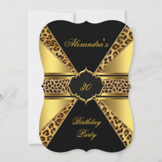 Elegantes Gold Black Leopard 30. Geburtstag Party  Einladung
