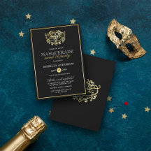 Elegantes Gold & Black Masquerade Sweet 16 Party